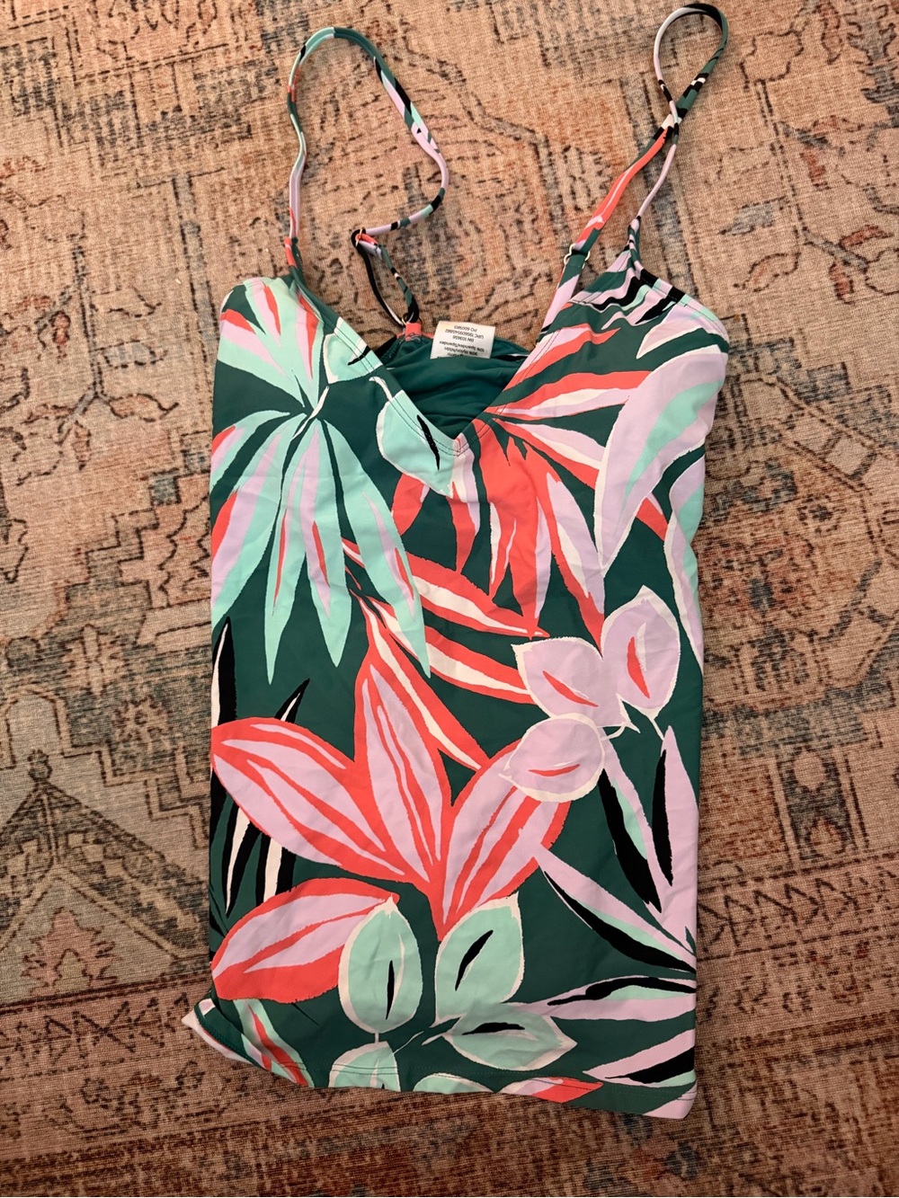 Floral Print Green Spaghetti Strap Tank Top and bottoms set